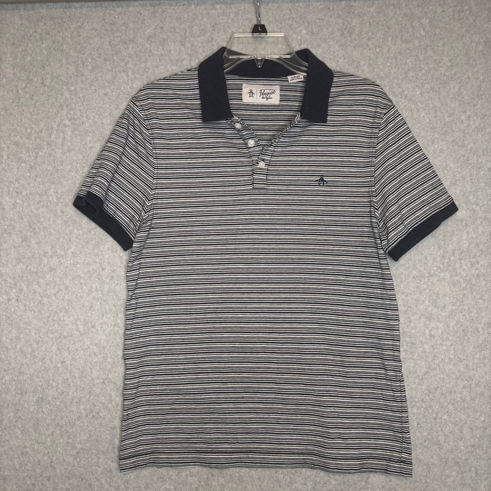 Original Penguin Men's Striped Polo Shirt -‎ Navy and White Size Small